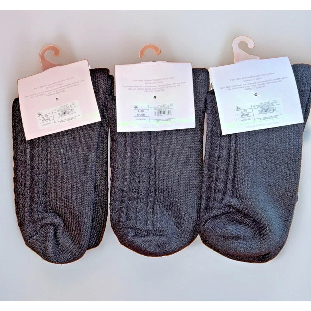 Auden Women's Mid-Crew Scalloped Edge Pointelle Socks in Black - 3 Pair